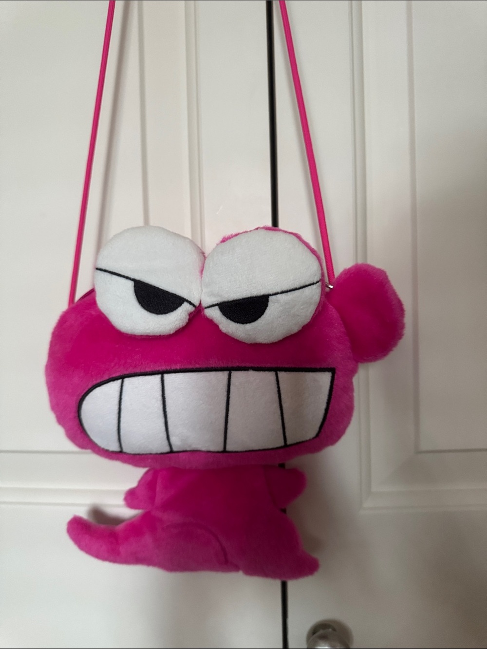Shinchan Hot Pink Dinosaur Cartoon Crossbody Bag with Big Grin